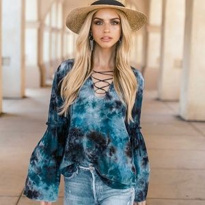 100% Silk Lace Front Bell Sleeve Boho Blouse S